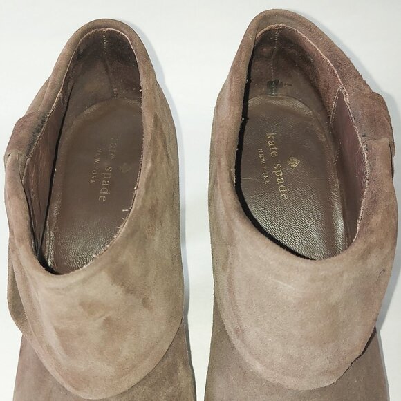 Kate Spade New York Ankle Boots Size  8 Bison Dark Brown Suede Bow Cuff Comfort - Picture 10 of 14